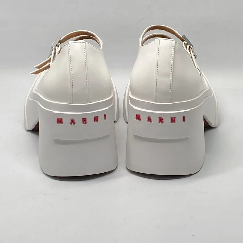 Marni White Pablo Triple-Buckle Mary Jane Heels size 36